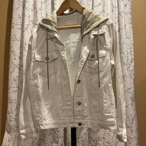 BlankNYC White Denim Jean Jacket with removable grey hood